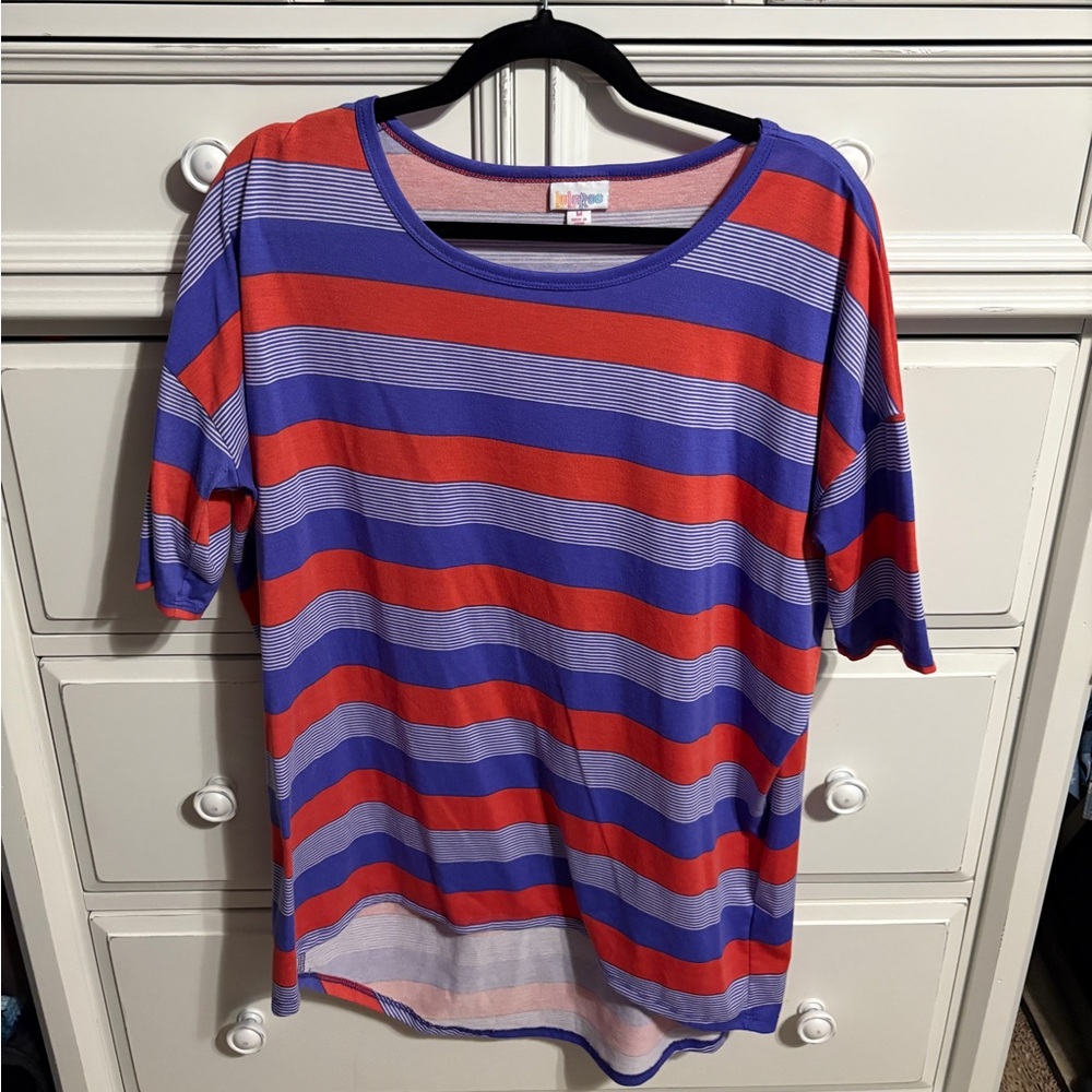 LuLaRoe Vibrant Purple and Orange 3/4 Length Tee